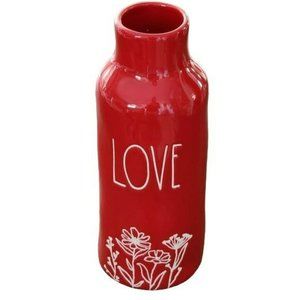 Shabby Chic Red Ceramic Flower Vase With LOVE And Flowers‎ Engraved Design